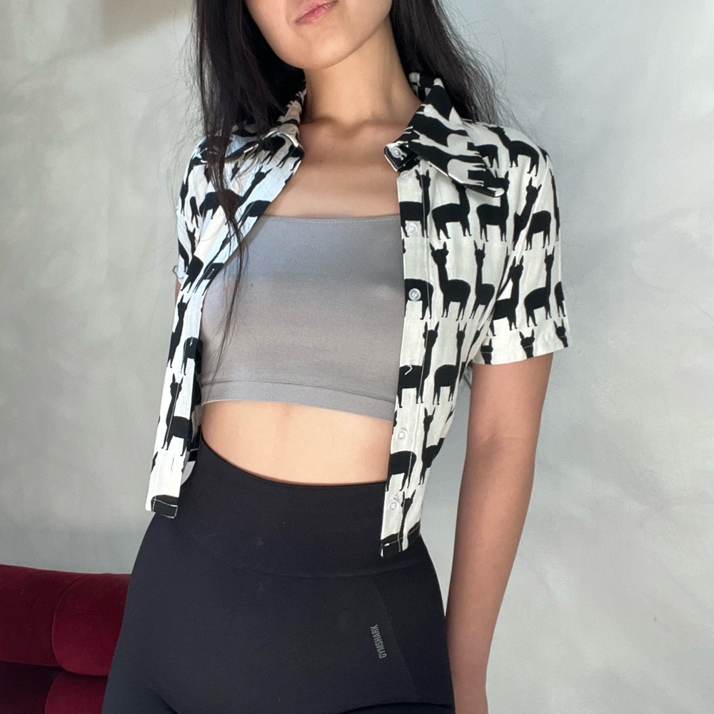 Sister Jane black and white lama wide collar crop top